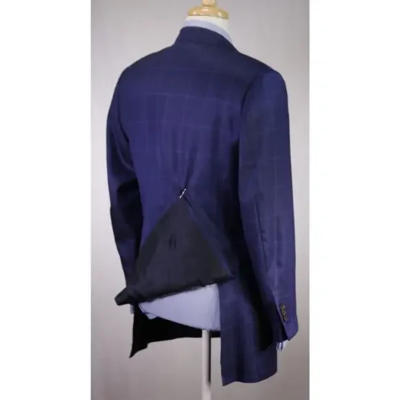 Edgar Pomeroy Bespoke Royal Blue Windowpane 2-Btn Silk Sportcoat Blazer 40R